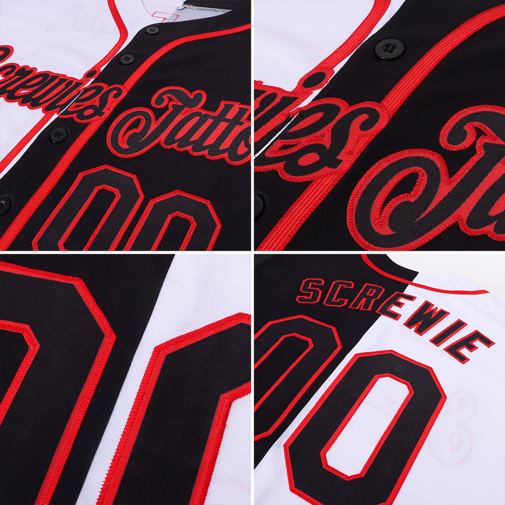 Custom White-Black Red Authentic Split Fashion Softball Jersey
