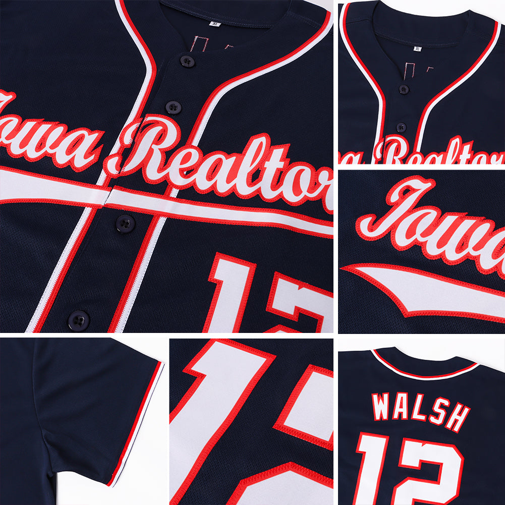 Custom Navy White-Red Softball Jersey