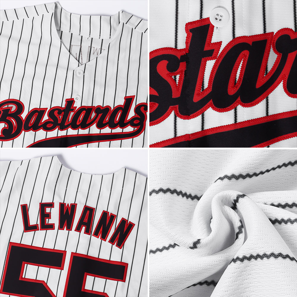 Custom White Black Pinstripe Black-Red Authentic Softball Jersey
