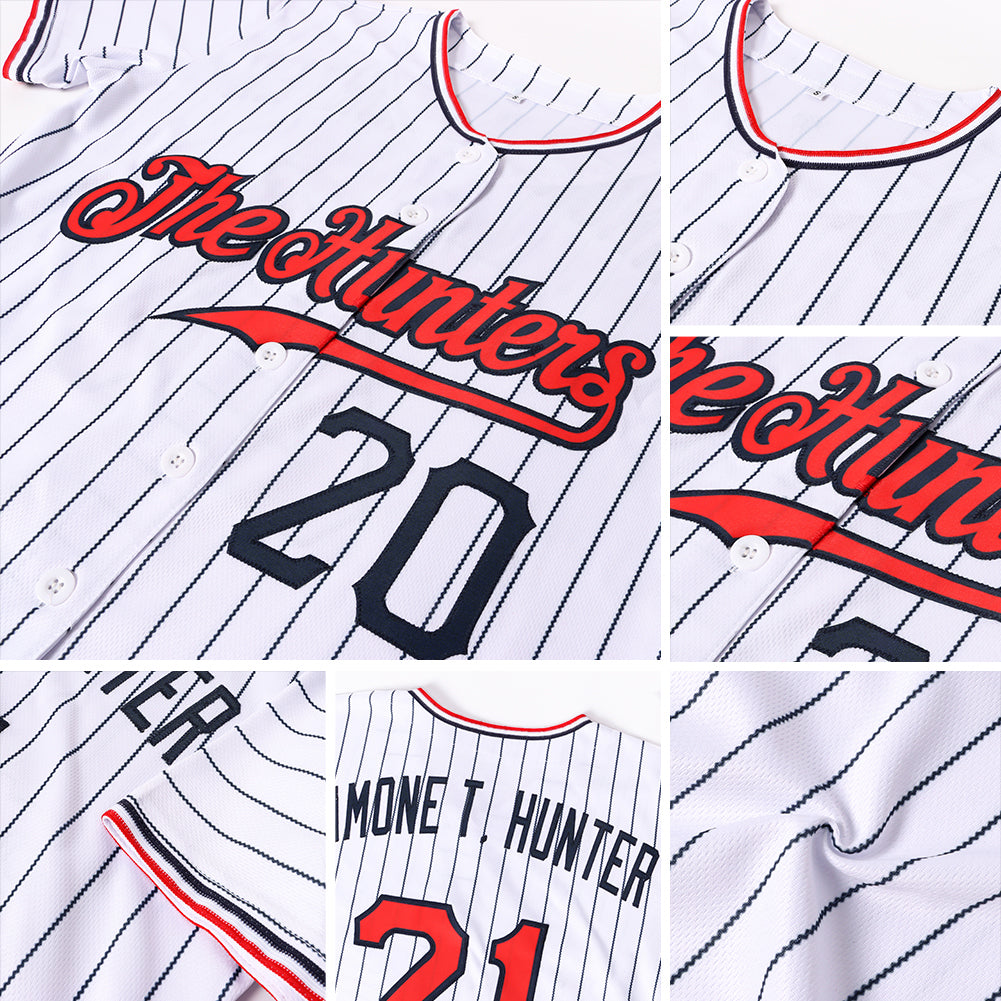 Custom White Black Pinstripe Red-Black Authentic Softball Jersey
