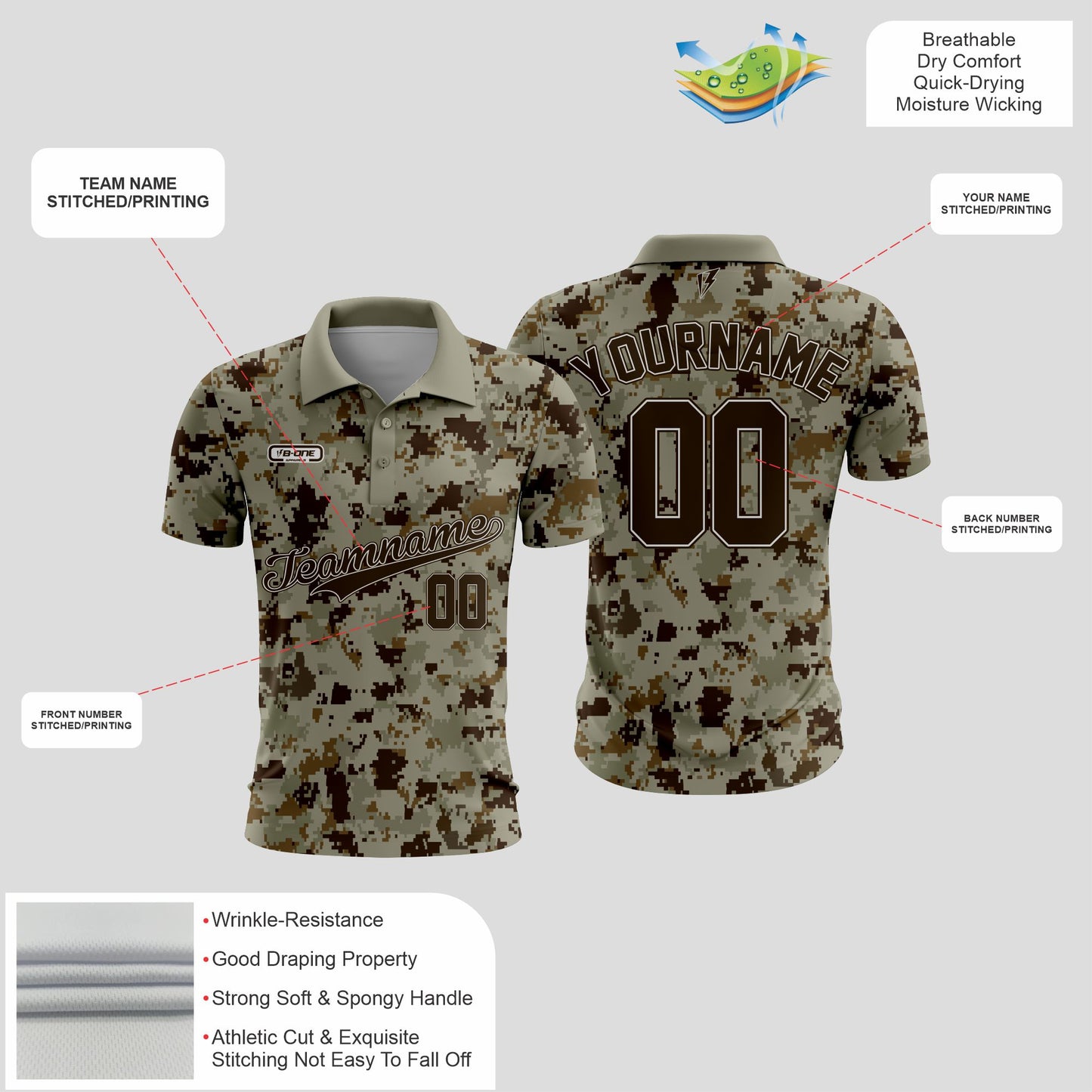 Brown and cream camo Dri-Fit Polo Shirt – Custom Sublimated Performance Polo for Sport & Casual Wear