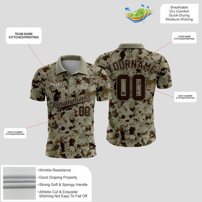 Brown and cream camo Dri-Fit Polo Shirt – Custom Sublimated Performance Polo for Sport & Casual Wear