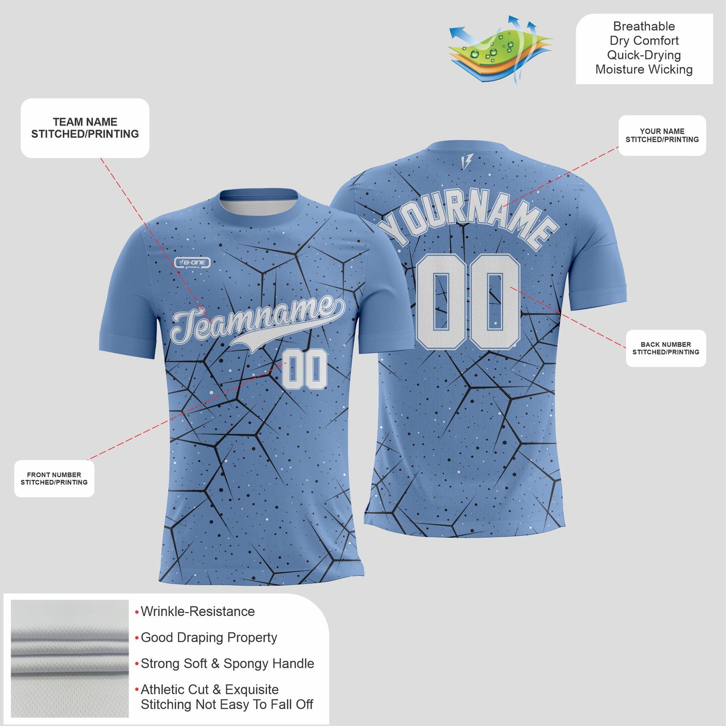 Light Blue and Black Texturre with white letters Dri-Fit Texture T-Shirt – Custom Sublimated Athletic