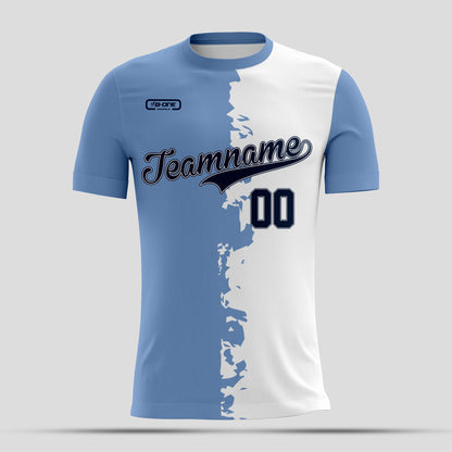 Light Blue and White half split with white letters Dri-Fit Texture T-Shirt – Custom Sublimated Athletic