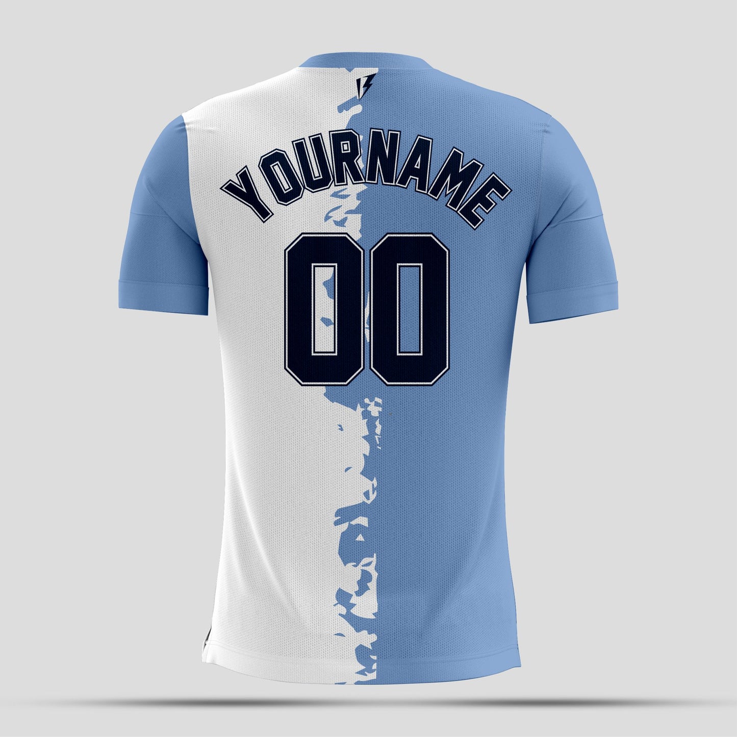 Light Blue and White half split with white letters Dri-Fit Texture T-Shirt – Custom Sublimated Athletic