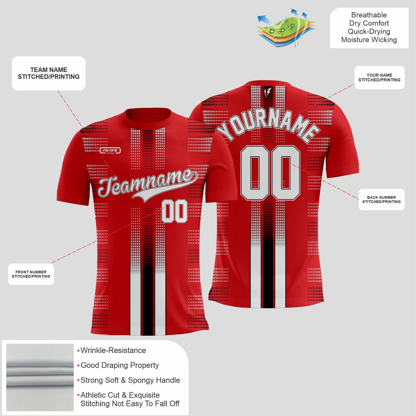 Red, White & Black Dri-Fit T-Shirt – Custom Sublimated Performance Tee with Bold Design