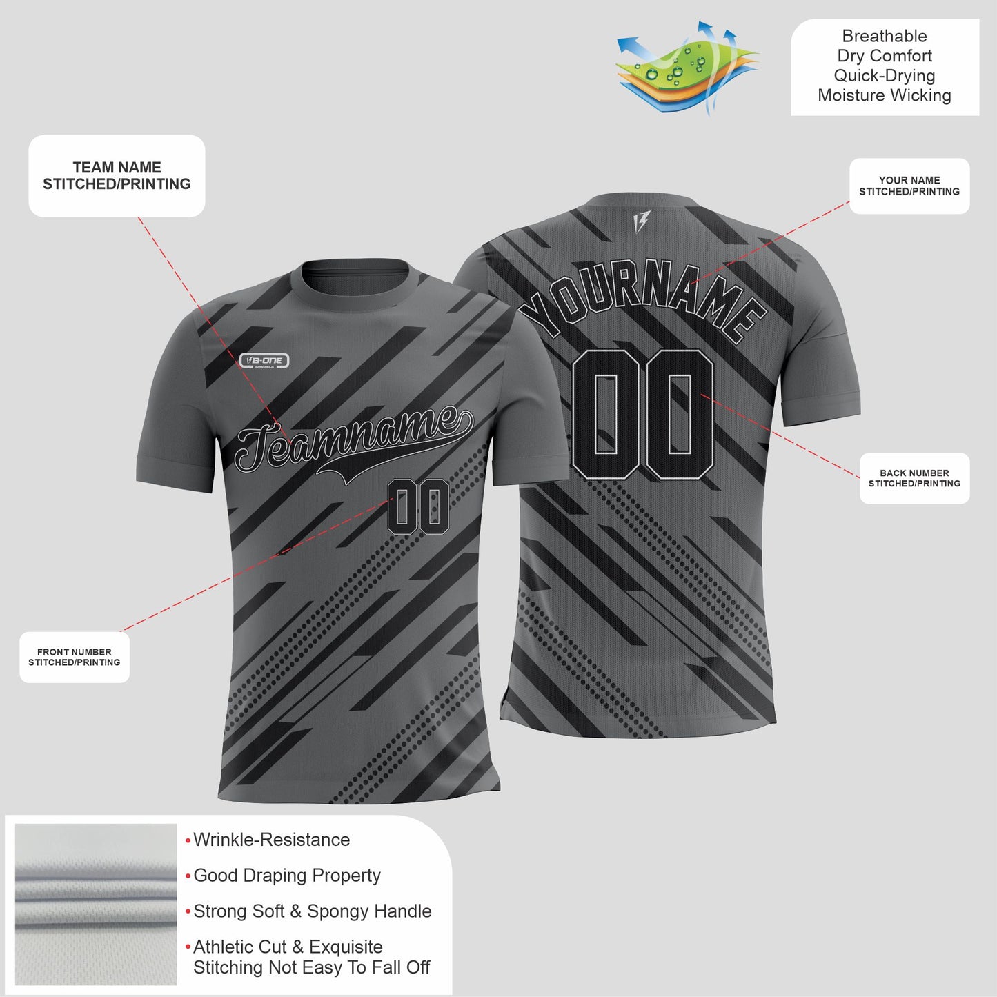 Grey & Black Texture  Dri-Fit Sublimated Polyester T-Shirt – Lightweight Performance Tee