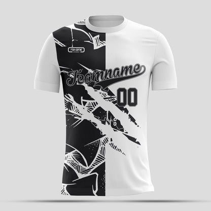 White &  Black Split Dri-Fit T-Shirt with Black Lettering – Custom Sublimated Athletic Tee