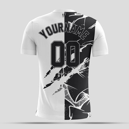 White &  Black Split Dri-Fit T-Shirt with Black Lettering – Custom Sublimated Athletic Tee