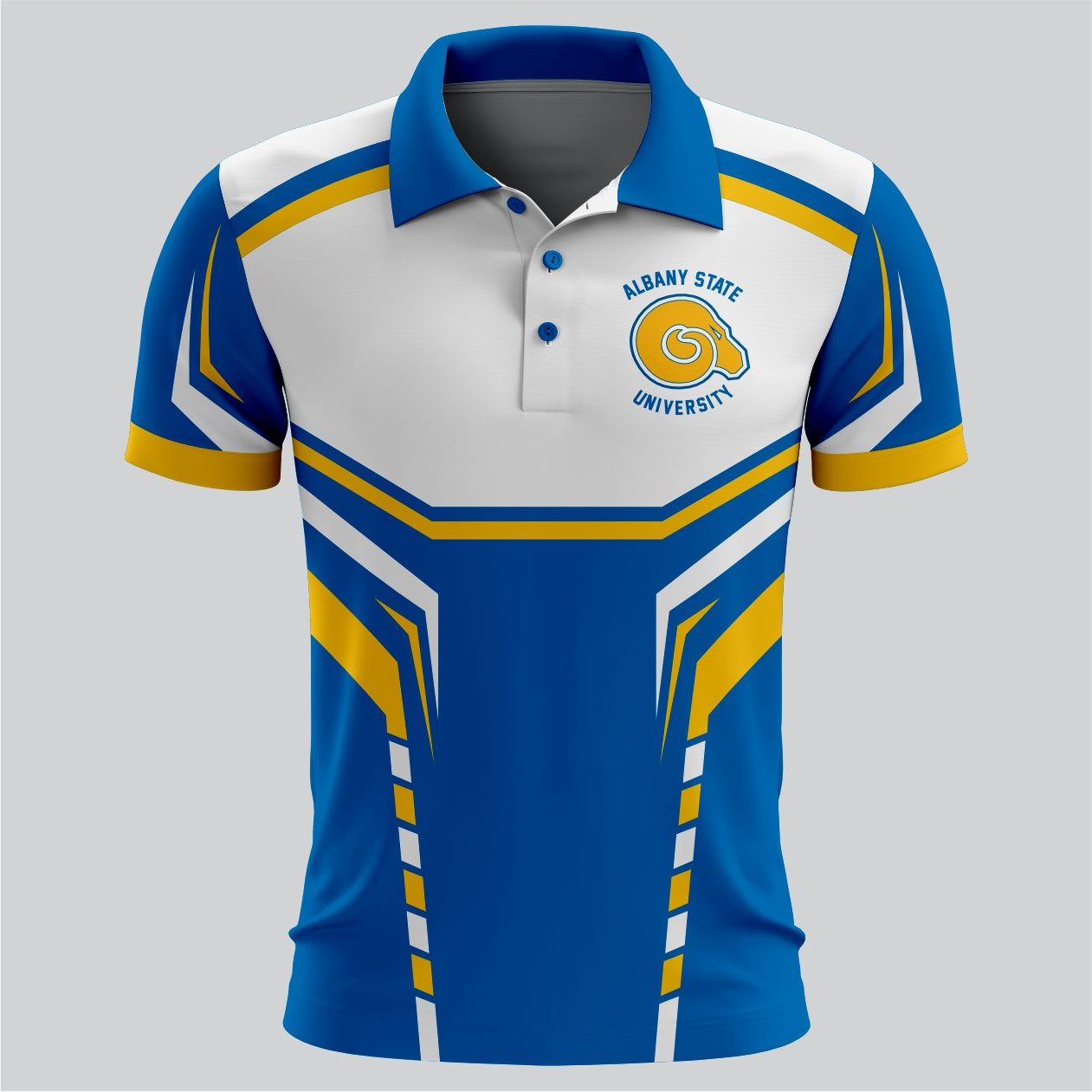Blue & White Sublimated Polo Shirt – Lightweight Mesh Dri-Fit | Made by SRJ Apparel