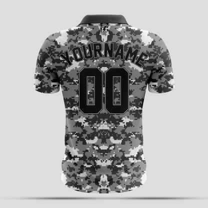 Grey white Camo Dri-Fit Polo Shirt – Custom Sublimated Performance Polo for Sport & Casual Wear