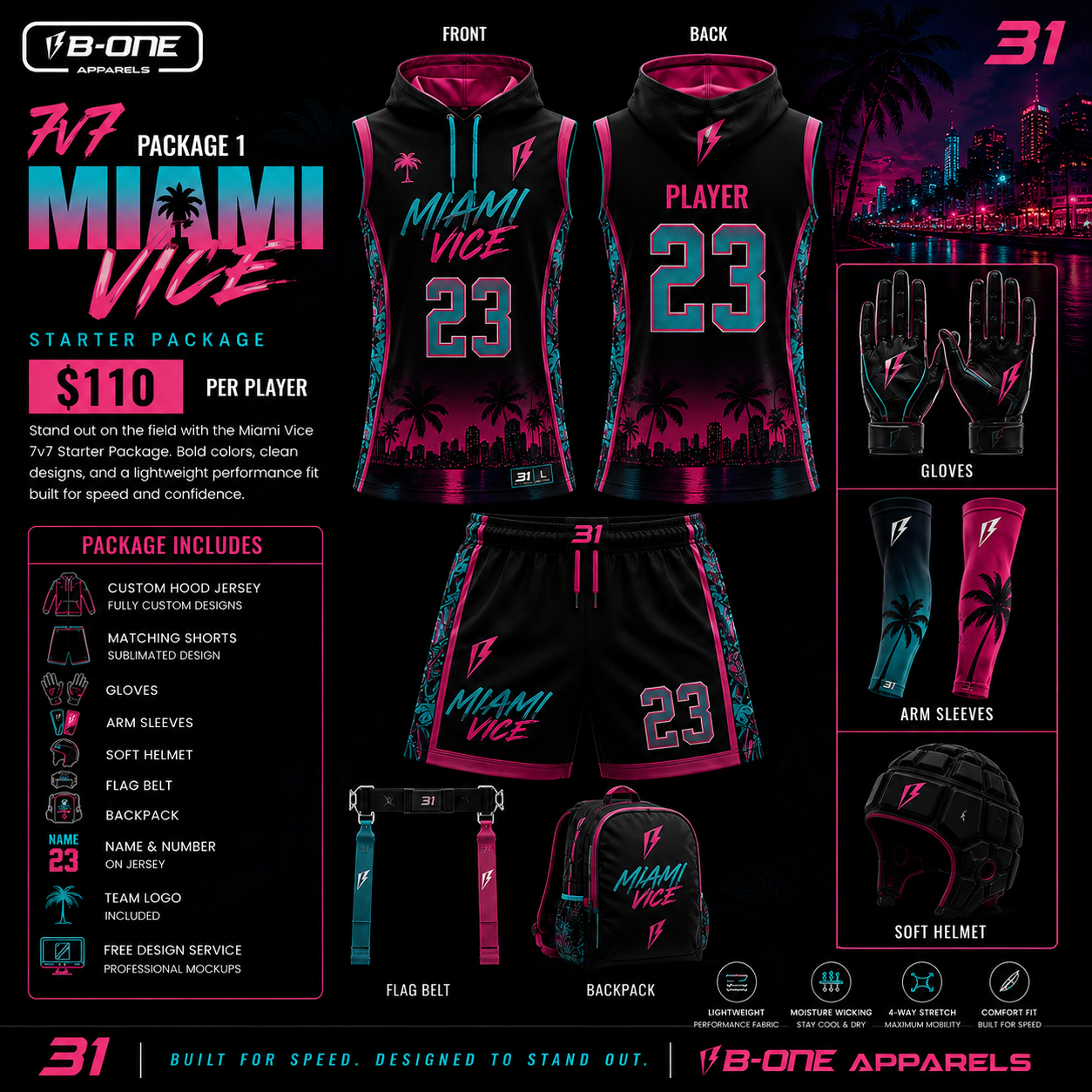 Custom 7v7 Flag Football Elite 6-Piece Gear Package | Team Uniforms
