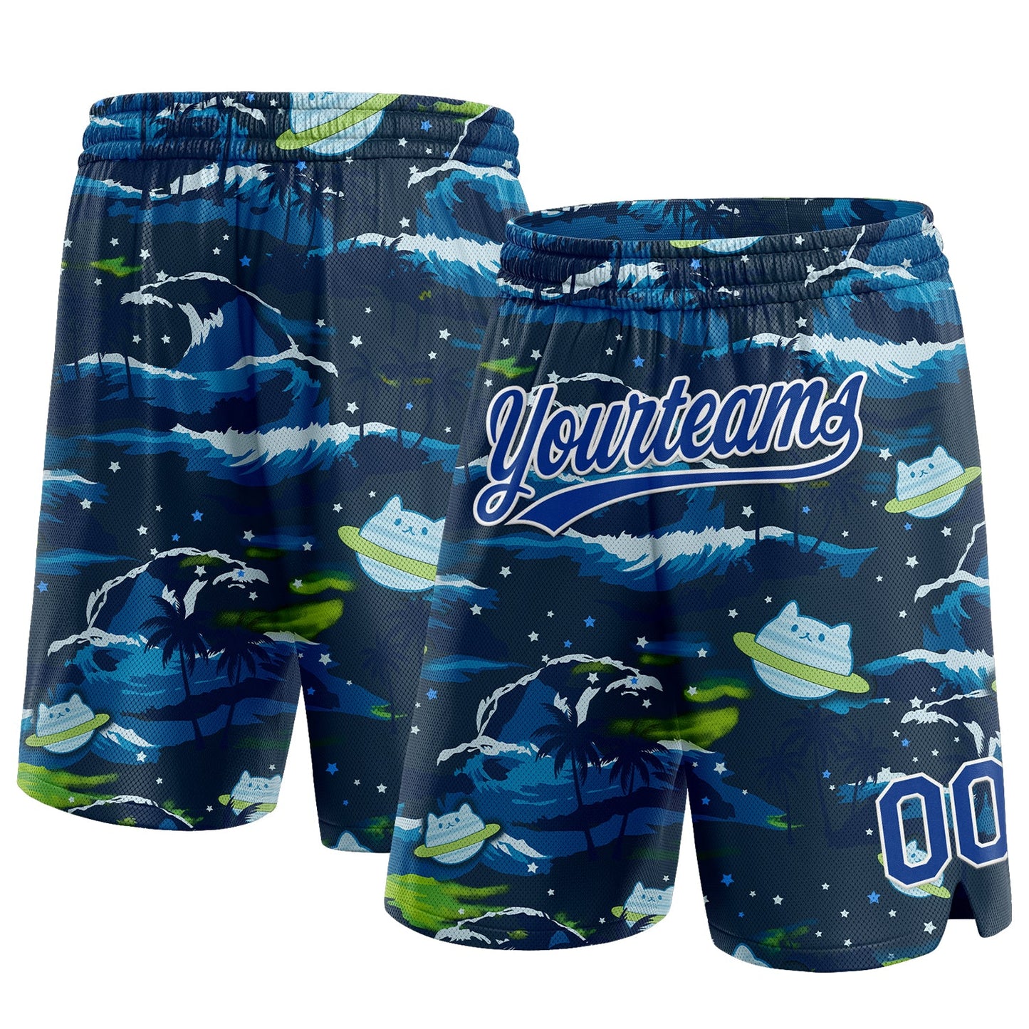 Custom Navy Royal-White 3D Pattern Sea Wave Authentic Basketball Shorts