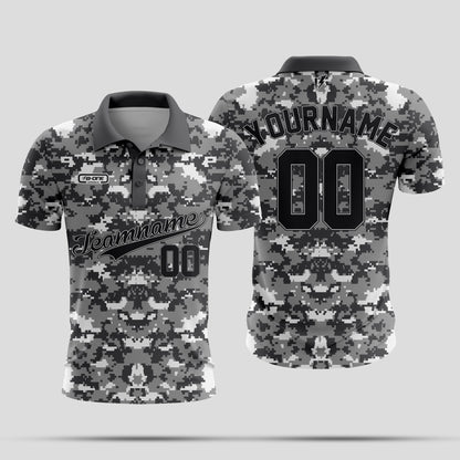 Grey white Camo Dri-Fit Polo Shirt – Custom Sublimated Performance Polo for Sport & Casual Wear