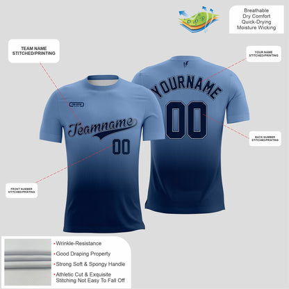 Light Blue and dark blue  with white letters Dri-Fit Texture T-Shirt – Custom Sublimated Athletic