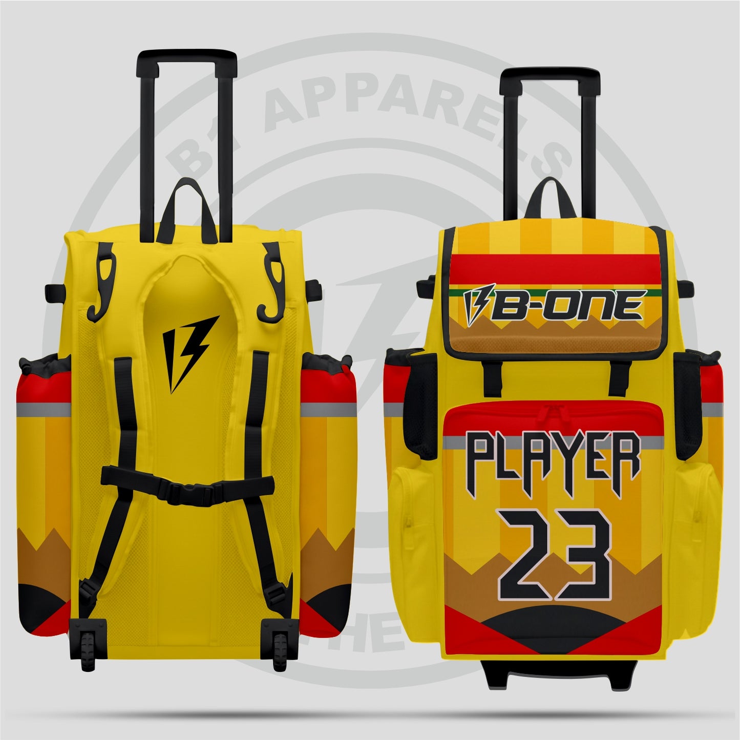 Custom Pro Rolling Bat Bag  Yellow with red and black