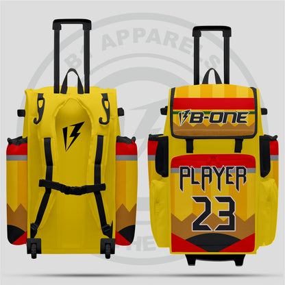 Custom Pro Rolling Bat Bag  Yellow with red and black