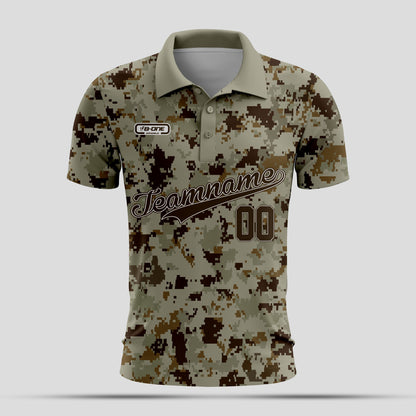 Brown and cream camo Dri-Fit Polo Shirt – Custom Sublimated Performance Polo for Sport & Casual Wear