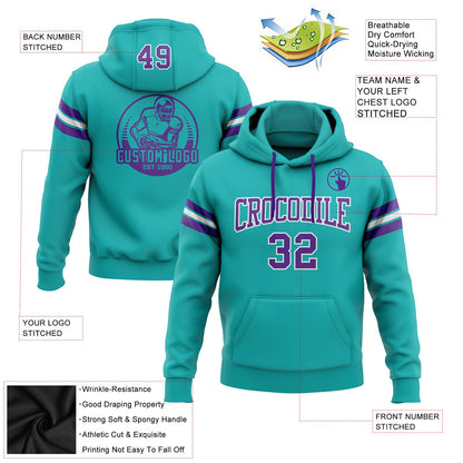 Custom Stitched Aqua Purple-White Football Pullover Sweatshirt Hoodie