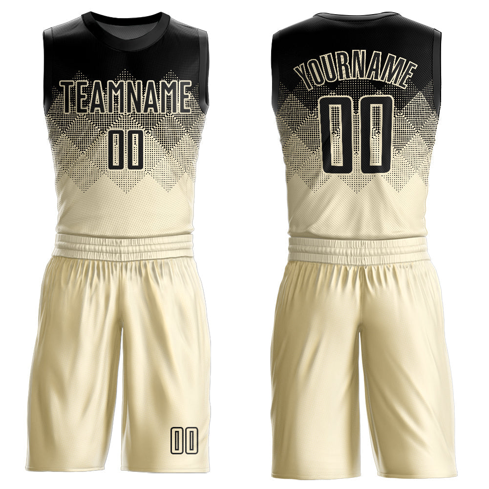 Custom Cream Black Round Neck Sublimation Basketball Suit Jersey