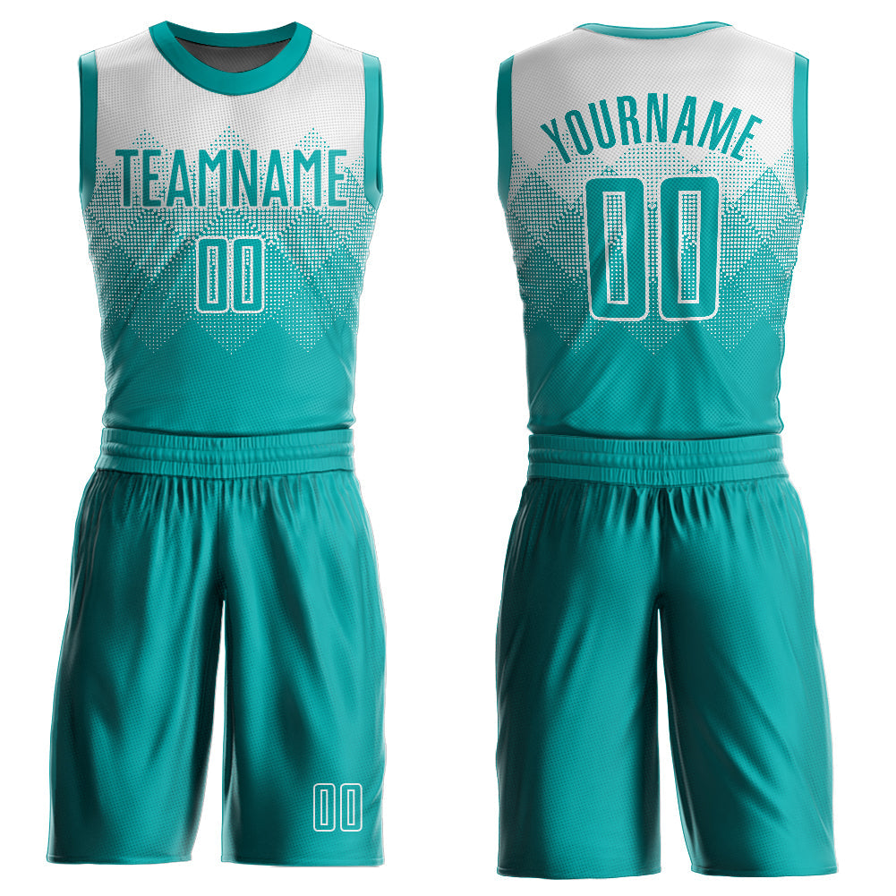 Custom White Aqua Round Neck Sublimation Basketball Suit Jersey