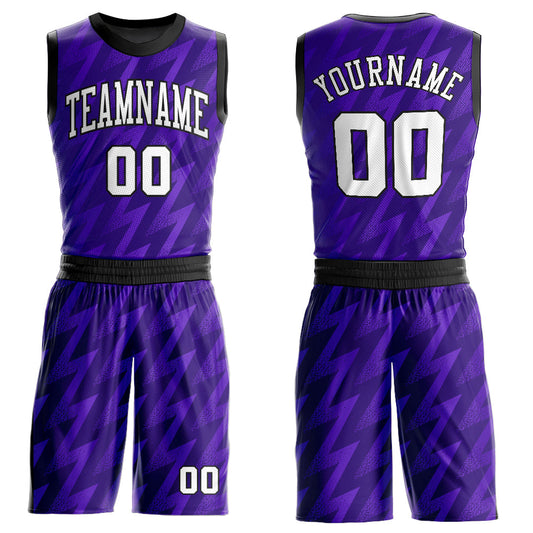 Custom Purple White-Black Round Neck Sublimation Basketball Suit Jersey