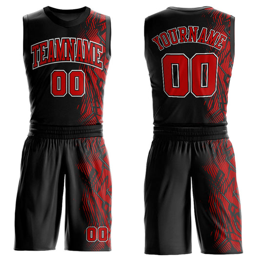 Custom Black Red-White Round Neck Sublimation Basketball Suit Jersey