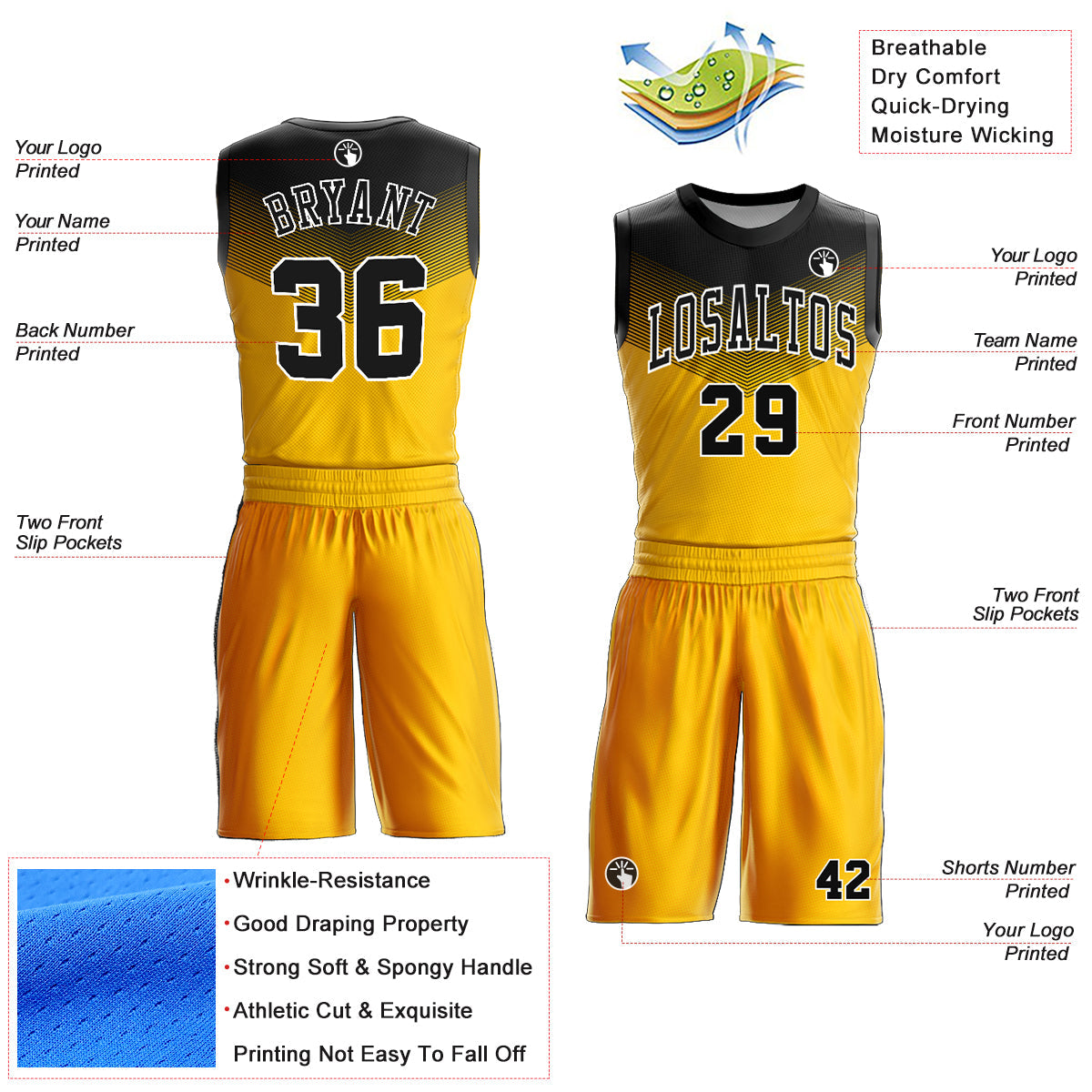 Custom Gold Black-White Round Neck Sublimation Basketball Suit Jersey