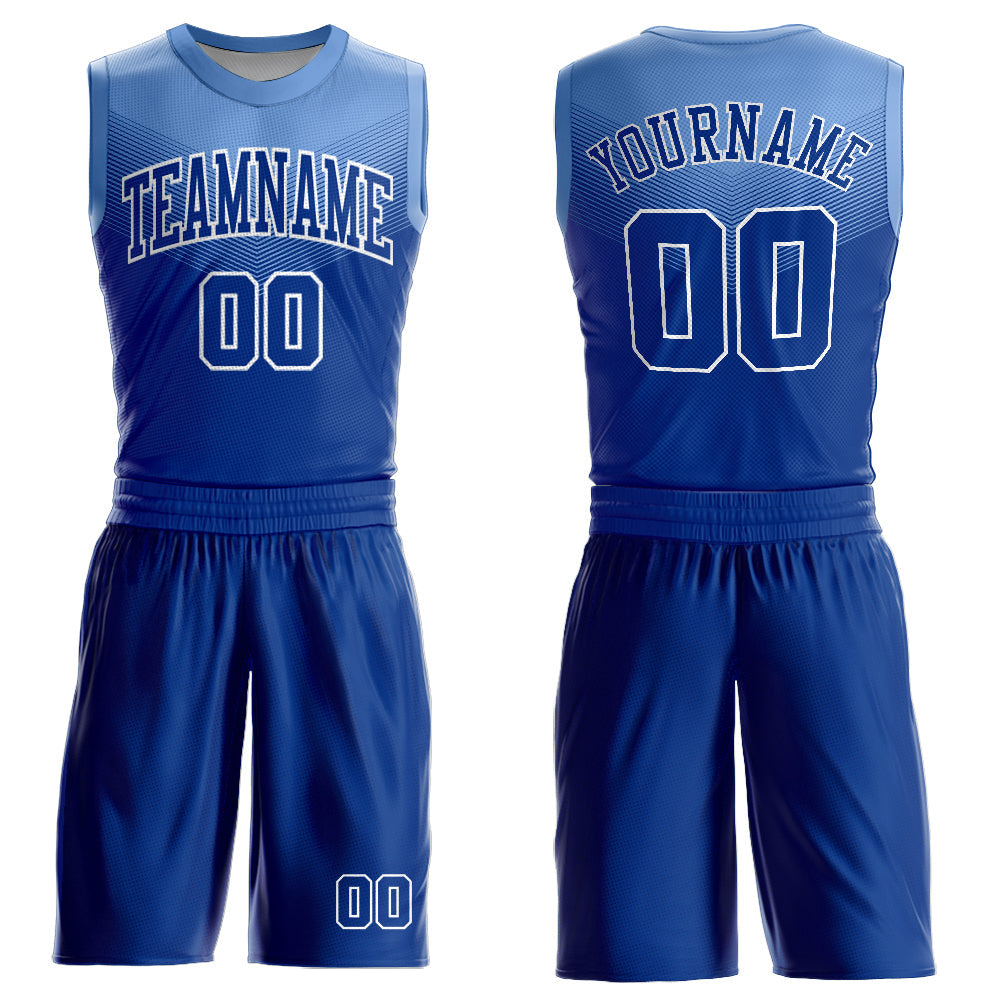 Custom Royal Light Blue-White Round Neck Sublimation Basketball Suit Jersey