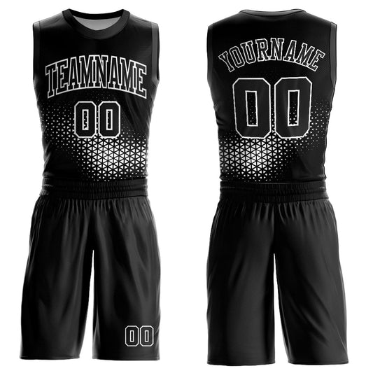 Custom Black White Round Neck Sublimation Basketball Suit Jersey