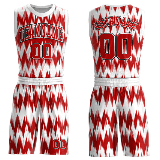 Custom White Red-Black Round Neck Sublimation Basketball Suit Jersey