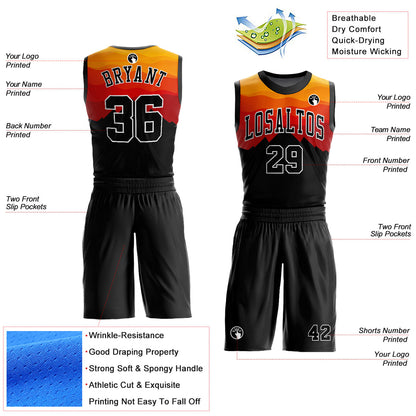 Custom Black Gold-Red Round Neck Sublimation Basketball Suit Jersey