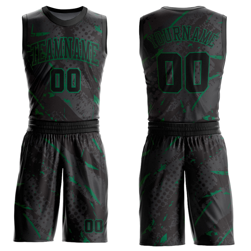 Custom Black Kelly Green Bright Lines Round Neck Sublimation Basketball Suit Jersey