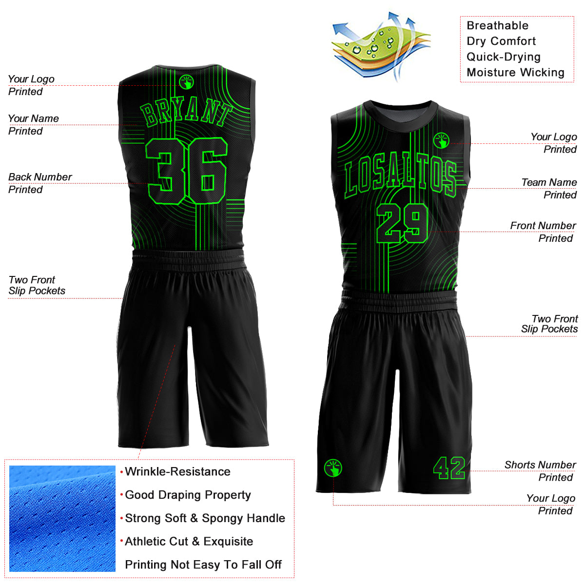 Custom Black Aurora Green Tracks Round Neck Sublimation Basketball Suit Jersey