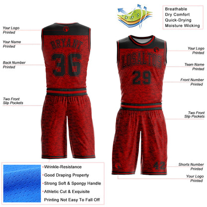 Custom Red Black Color Block Round Neck Sublimation Basketball Suit Jersey