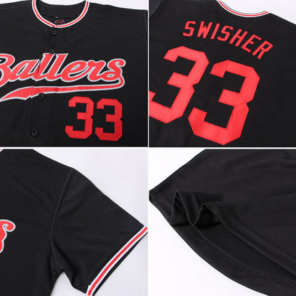 Custom Black Red-Gray Authentic Softball Jersey