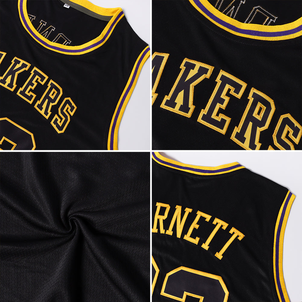 Custom Black Black Gold-Purple Authentic Throwback Basketball Jersey