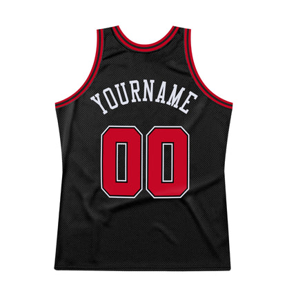 Custom Black Red-White Authentic Throwback Basketball Jersey