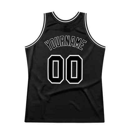 Custom Black Black-White Authentic Throwback Basketball Jersey