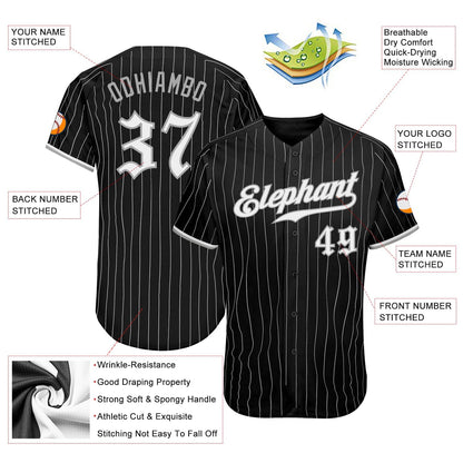 Custom Black Gray Pinstripe White-Gray Authentic Softball Jersey