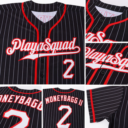 Custom Black White Pinstripe White-Red Authentic Softball Jersey