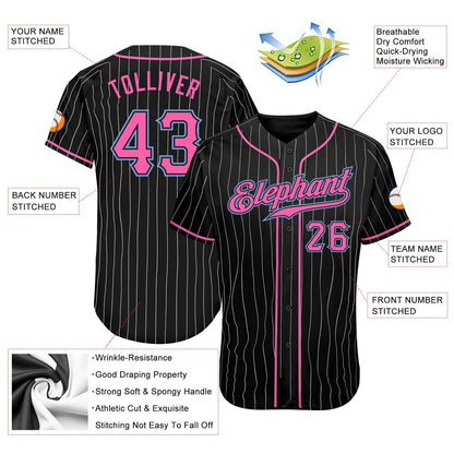 Custom Black White Pinstripe Pink-Light Blue Authentic Softball Jersey