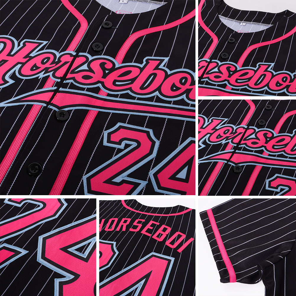 Custom Black White Pinstripe Pink-Light Blue Authentic Softball Jersey