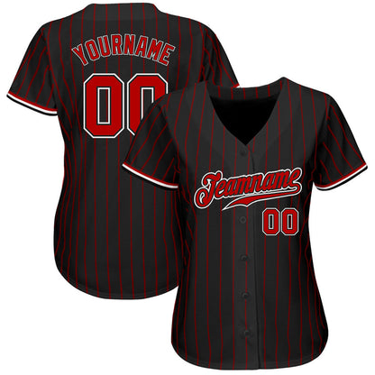 Custom Black Red Pinstripe Red-White Authentic Softball Jersey