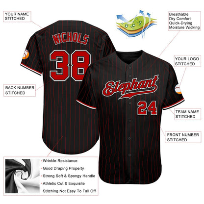 Custom Black Red Pinstripe Red-White Authentic Softball Jersey