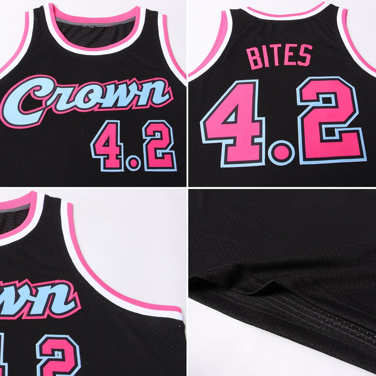 Custom Black Pink-Light Blue Authentic Throwback Basketball Jersey