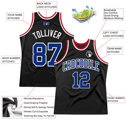 Custom Black Royal-White Authentic Throwback Basketball Jersey