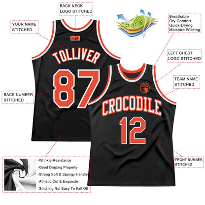 Custom Black Orange-White Authentic Throwback Basketball Jersey