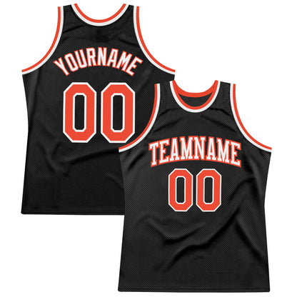 Custom Black Orange-White Authentic Throwback Basketball Jersey