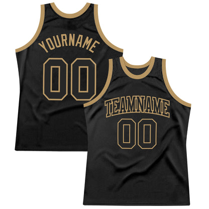 Custom Black Black-Old Gold Authentic Throwback Basketball Jersey